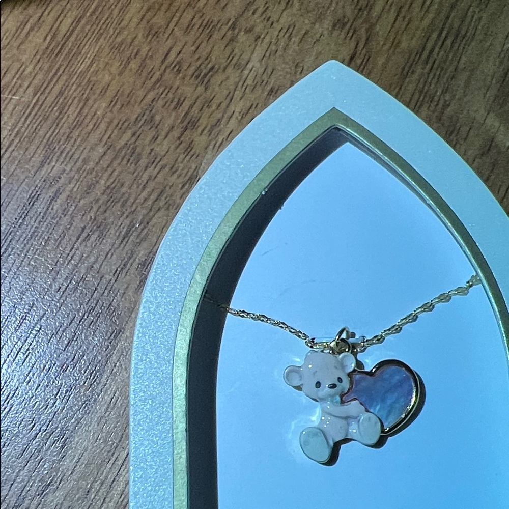 Precious Moments fine silver plated Teddy Bear heart abalone Necklace - Picture 8 of 14
